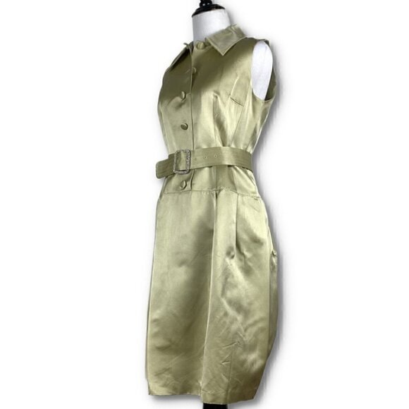 Ricki Freeman Teri Jon dress size 4 100% silk chartreuse square rhinestone belt - Picture 6 of 11